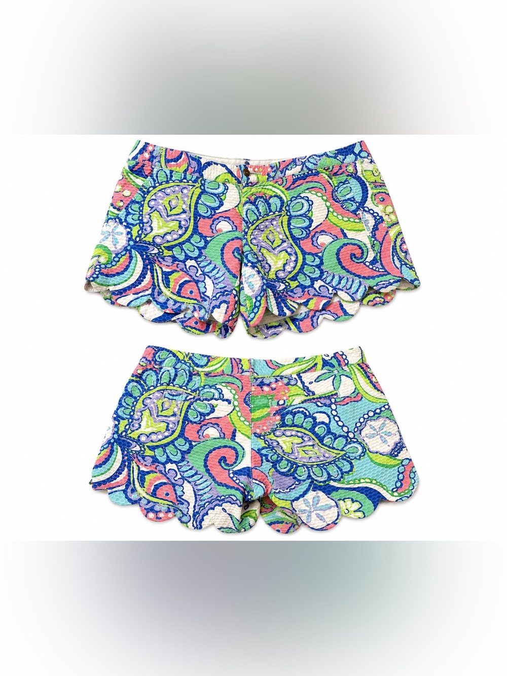 Lilly Pulitzer Paisley Scalloped Hem Shorts Blue Green Pink